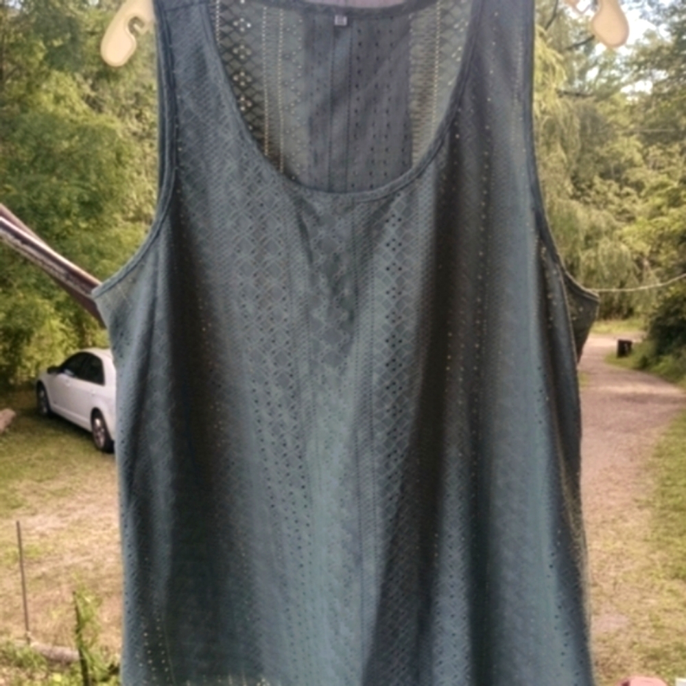 Sage Green Sheer Eyelet Sleeveless Top